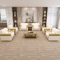 Conference Sofa VIP Reception Brief Modern Business Genuine Leather Cloth Art Teak Wood Color Single Place Office Sofa Tea Table