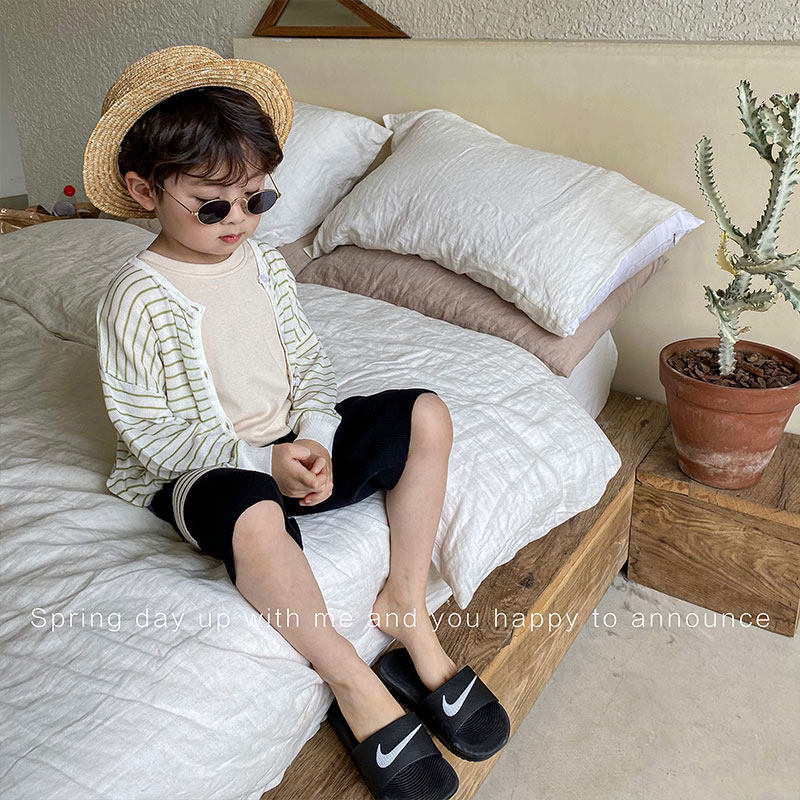 Blue Dad Children's Clothing Boys Striped Knit Jacket Spring and Autumn Baby Long Sleeve Top Children's Thin Cardigan Trend