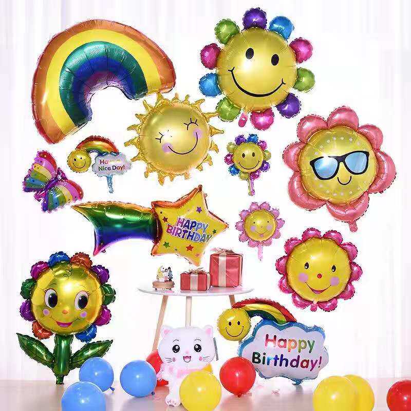 Rainbow Clouds Flower Sunflower Aluminum Film Balloon Birthday Party Supplies Arranged Aluminum Foil Party Mesh Red Inflatable Balloon