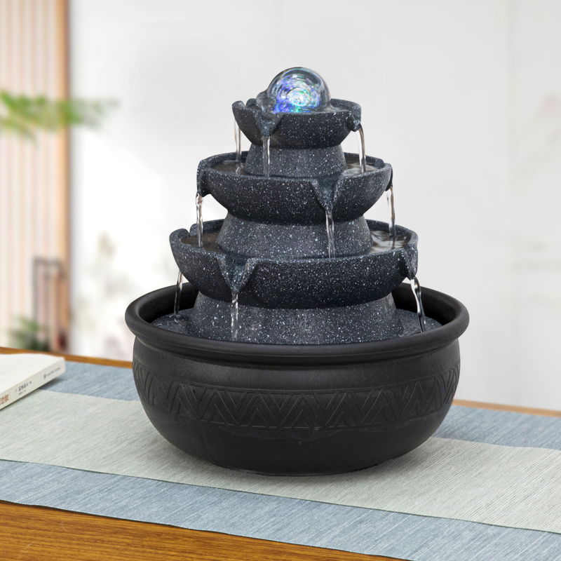 Eight parties to finance the wind and water flowing water fountain swinging pieces follow the ring water desk to decorate the living room desktop for the wind and water polo-Taobao