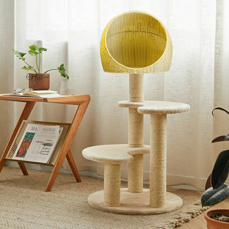 Japanese-style rattan cat climbing frame sisal cat litter cat tree cat paw column one three-layer four-season rattan seat cat toy net red