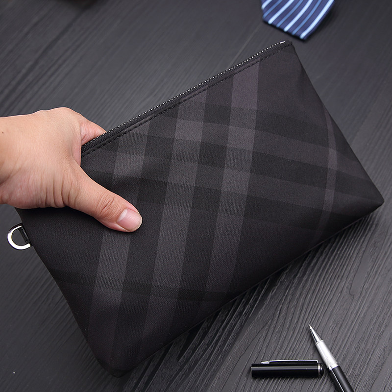 New men's plaid handbag canvas clutch ipad bag envelope bag Oxford cloth large capacity A4 file bag tide