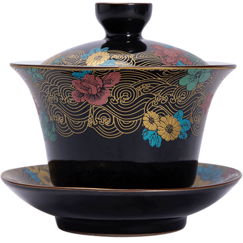 德化陶瓷盖碗茶具组静瓷斋功夫茶具组合中式风格手工陶瓷三才碗