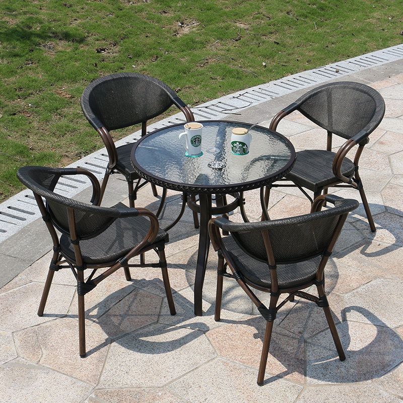 Outdoor tables and chairs aluminum alloy courtyard garden balcony rattan chair three-piece set milk tea shop outdoor terrace waterproof tables and chairs