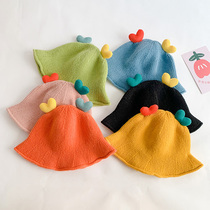 Fall winter baby basin hat double love knitted children fisherman hat Korean version of Joker Candy ins wind girl hat