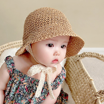 Childrens sunscreen hat summer beach girl straw fisherman hat ins Korean version baby sunshade hat 1-3 years old child