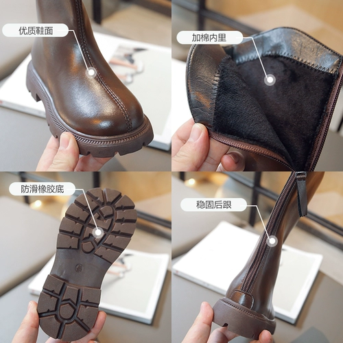 Ботинки, высокие сапоги, зимняя детская флисовая обувь для принцессы, туфли, в западном стиле