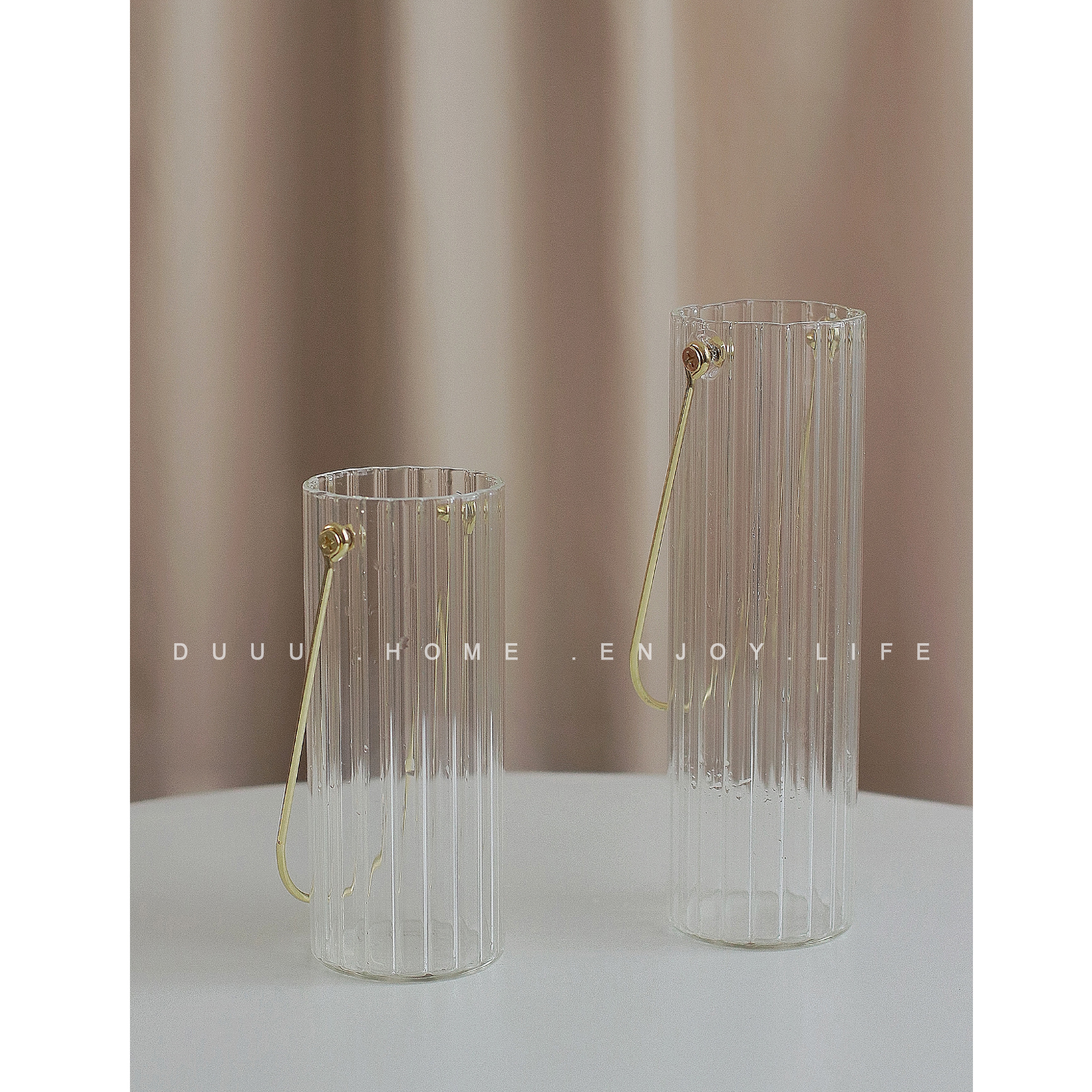 Home European light luxury cylindrical flower metal handle glass vase creative simple makeup brush holder pen holder wall hanging