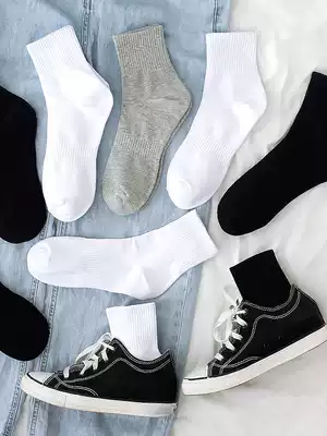 Socks men's socks summer solid color women's tube spring and autumn low-top cotton white invisible socks black ins Tide Sports