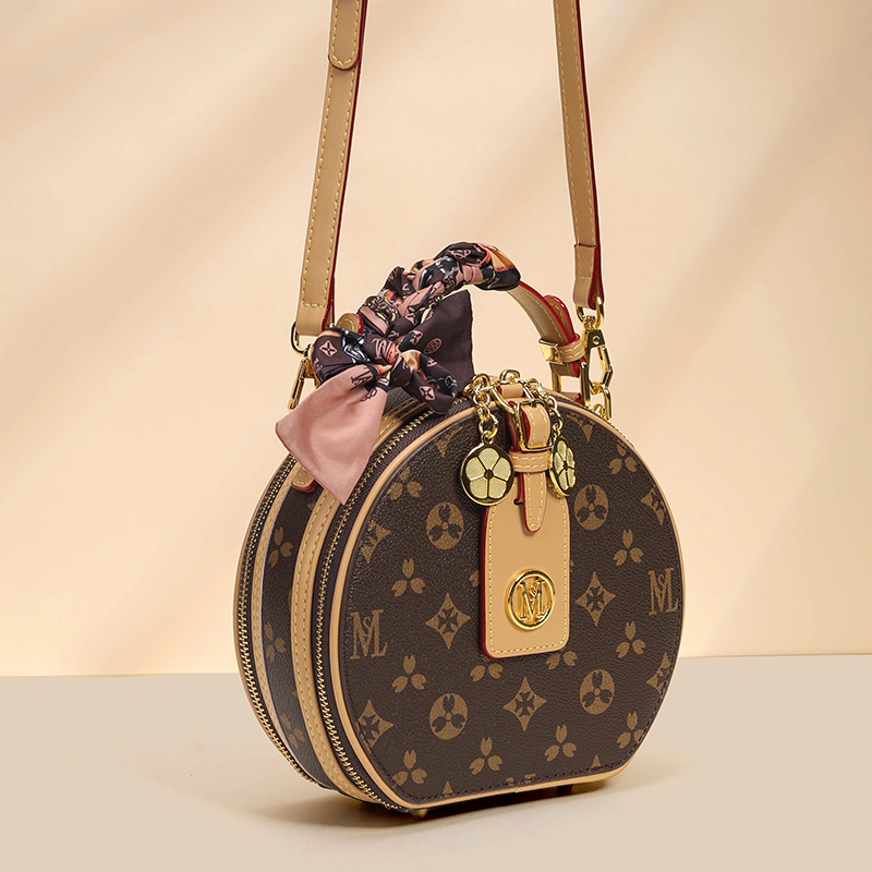 Hong Kong Brand Round Cake Bag for Women 2026 New Fashion Genuine Leather Shoulder Crossbody Monogram Apple Bag Handbag Small Round Bag
