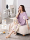 Palando Women's Summer Pajamas, Pure Cotton Short-Sleeved Top and Capri Pants, Home Wear, Thin Casual Plus Size Set That Can Be Worn Outside