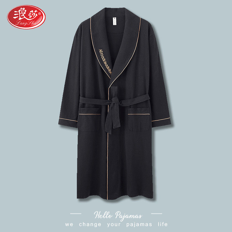 Surina Pure Cotton Sleeping Robes Men's Spring And Autumn Season Long Sleeves Easy to Increase Code Bathrobes Autumn Winter Whole Cotton Long version of home Gun
