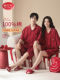 Couple's Red Pajamas for Women, Summer Pure Cotton Gauze, Wedding, Zodiac Year, with Chest Pad, Cardigan, Short-Sleeve Men's Loungewear