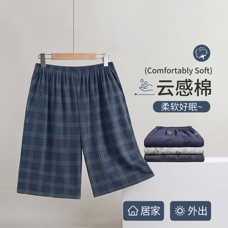 Fenteng Men's Summer Cotton Thin Loose Large Pants Plaid Plus Size Casual Home Shorts