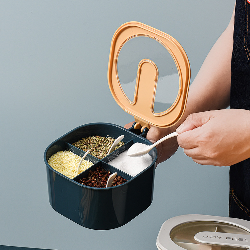 Seasoning Box Combination Suit Quadgre Integrated Kitchen Supplies Salt Tank Home Big multi-lattice with lid to contain the seasoning box