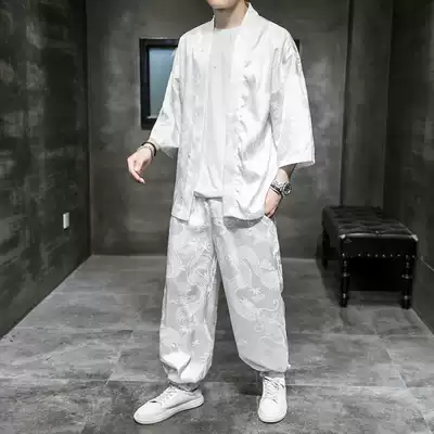 Tang suit summer Chinese style suit sunscreen suit Men's ice silk Han suit ultra-thin loose large size Zen suit tea suit two-piece suit