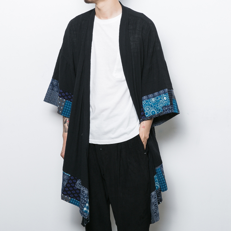 Chinese wind cotton linen winewear men's size mid-length version ancient dress cloak cape hood cloak sunscreen jacket national style manhood