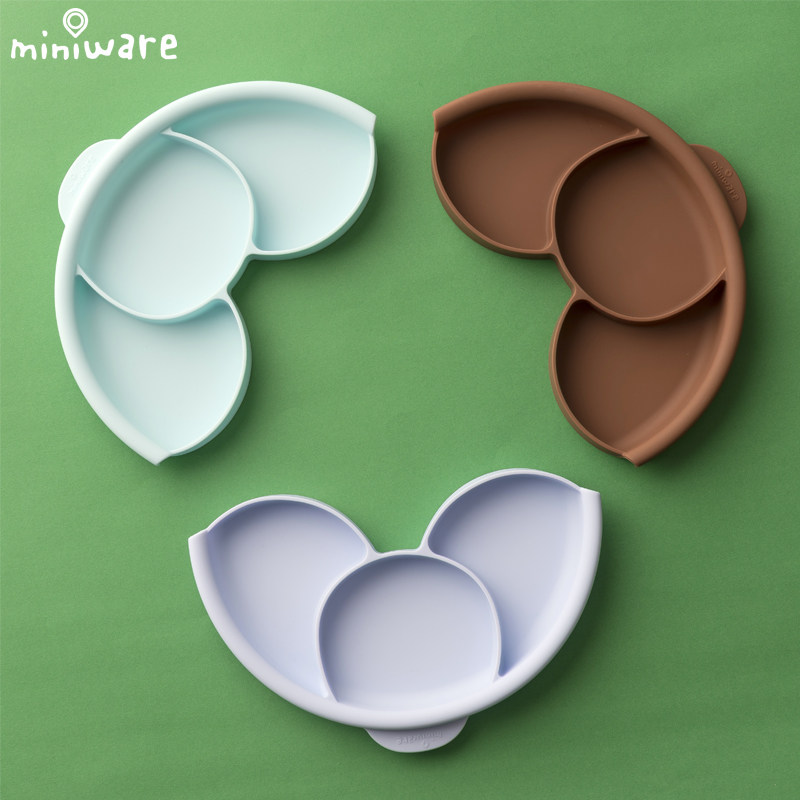 U.S. miniware baby dinner plate learning to eat silicone grid plate children's complementary food tableware anti-fall cute cartoon