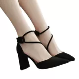 Высокие каблуки 2025 года, весенне-осенний стиль, остроконечный носок, толстый каблук, темпераментная нишевая модная женская обувь для верхней одежды, трендовые тенденции