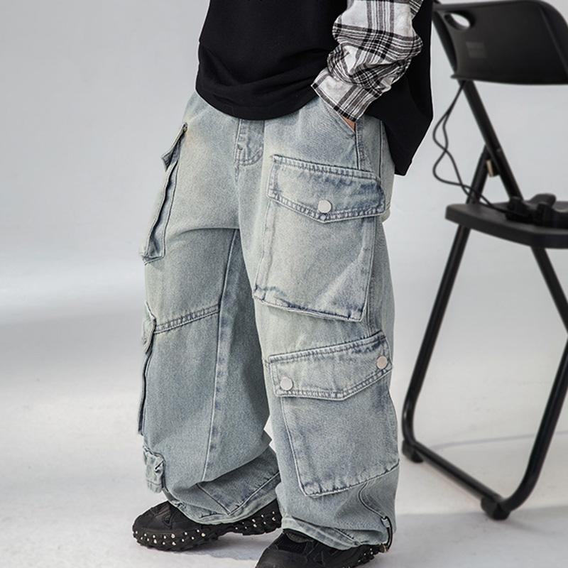 男の子ジーンズ春と秋2025新しい子供用パンツビッグキッズ韓国ゆったり男の子中学生ワイドレッグパンツ