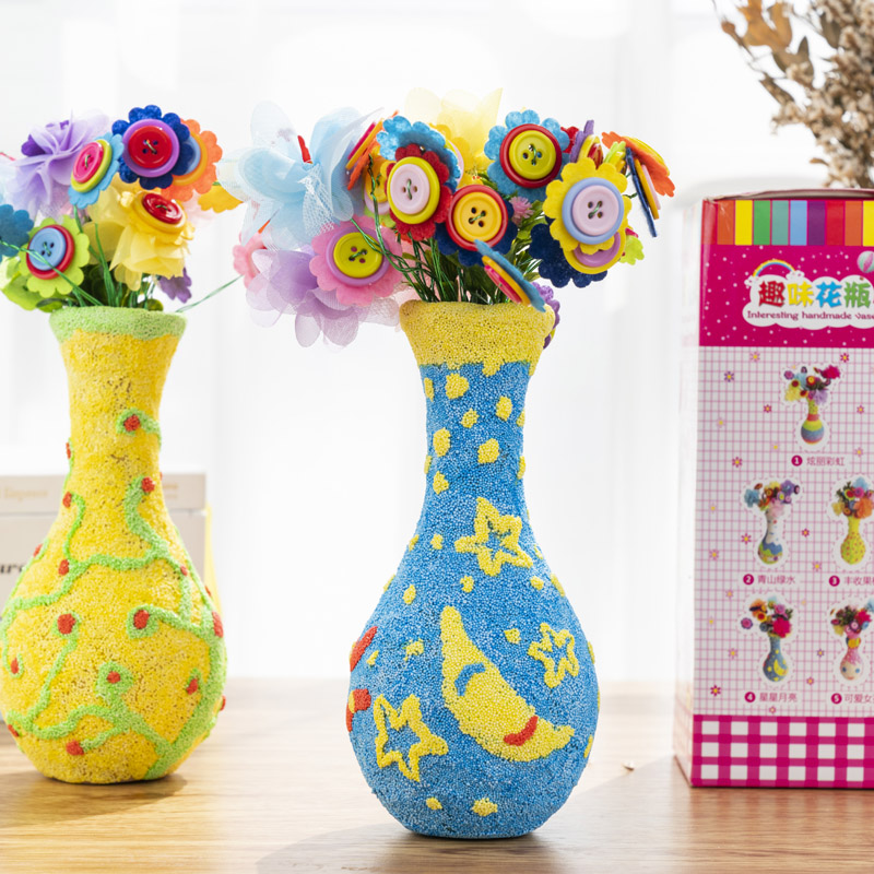 Button bouquet snowflake mud vase Children's handmade diy making material package creative toy Teacher's Day gift