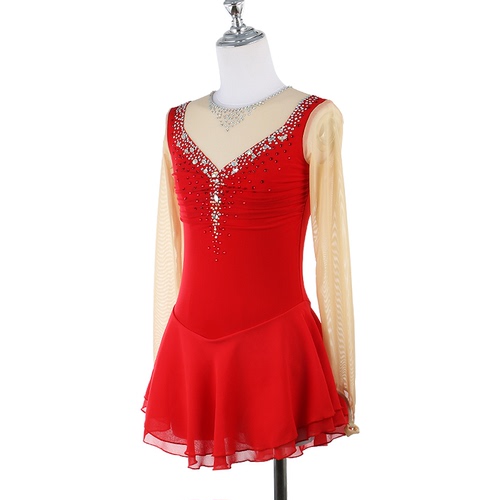 custom size figure skating dress for girls women Figure skating show dress girls skating suit customized children adult competition test red skirt white diamond