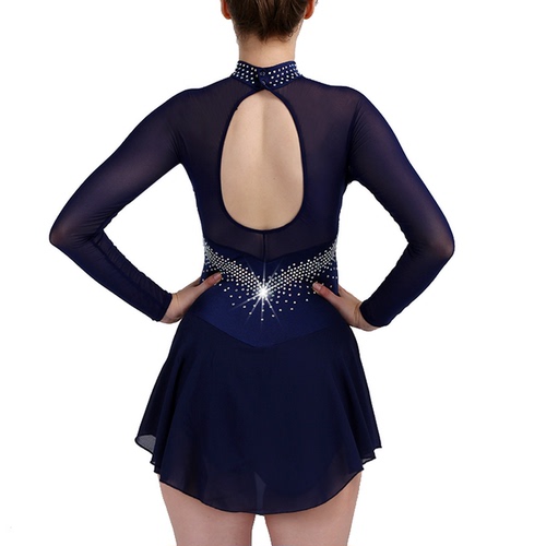 custom size figure skating dress for girls women Dancer figure skating performance suit skating suit long sleeve children adult girl competition examination skirt Navy flash diamond