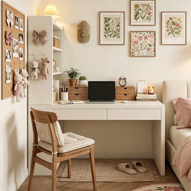 Computer Desk for Girls' Bedroom, Corner Desk, Makeup Storage Integrated Desk, Office Laptop Home Workstation Table Computer Desk for Girls' Bedroom, Corner Desk, Makeup Storage Integrated Desk, Office Laptop Home Workstation Table