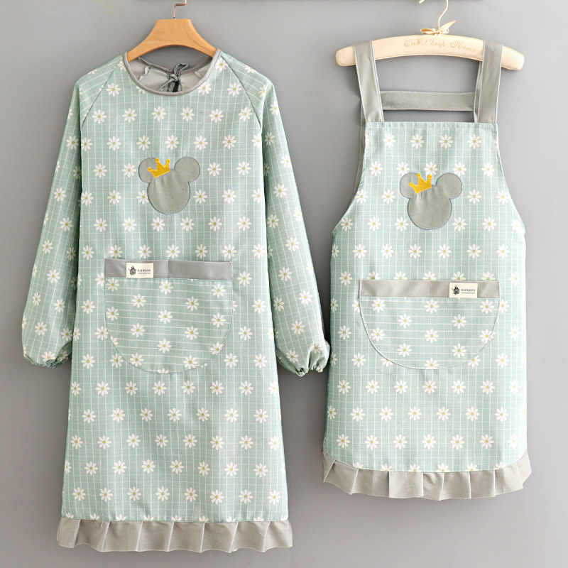 Kitchen to work and cook apron cooking dress long sleeve canvas oil anti-oil clothing cute Korean Young
