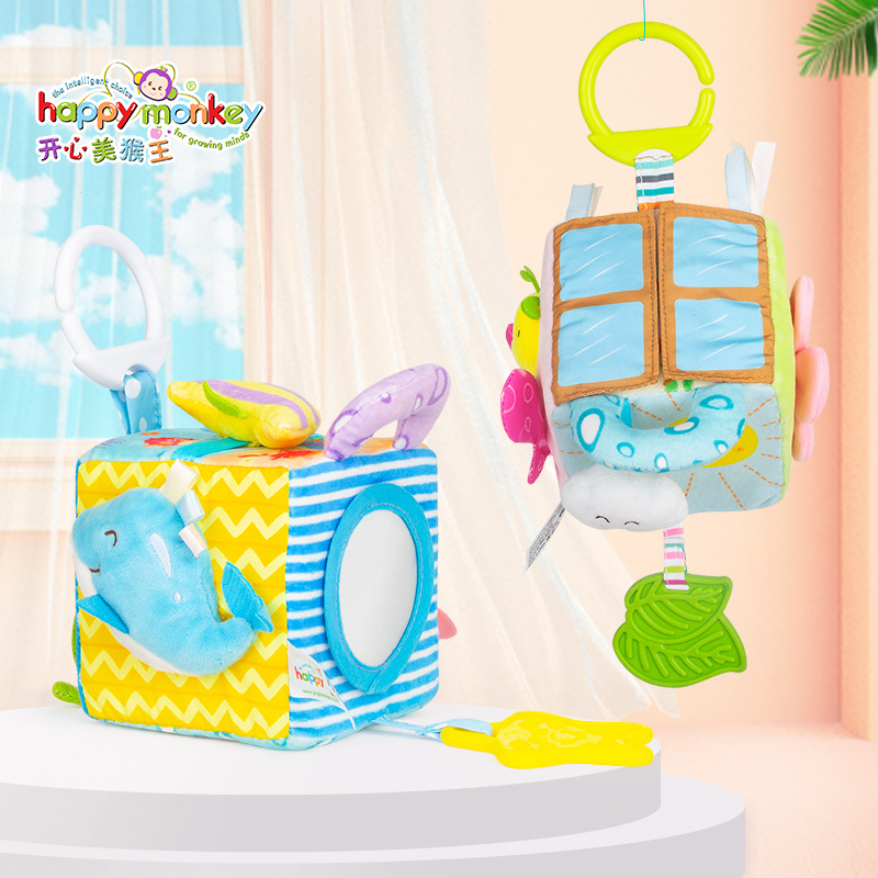 Happy monkey early teaching toys baby sky marine cloth stereo wood baby cot trailer hanging
