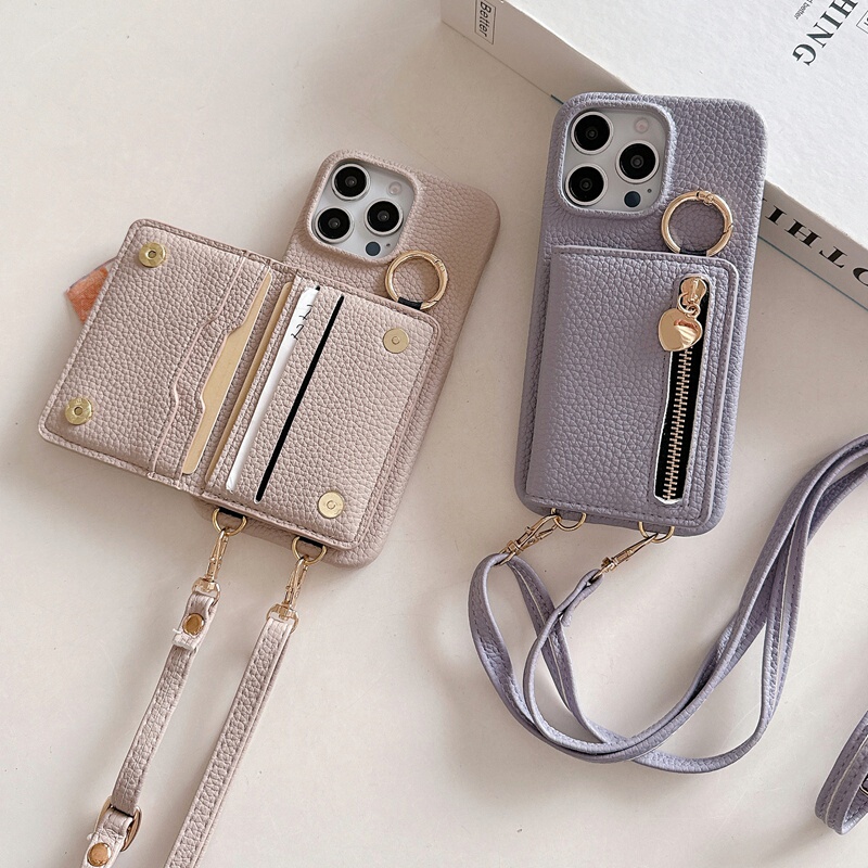 Phone Case with Card Holder Suitable for Apple 17 Pro, Can Be Worn Crossbody with Lanyard, 14 Pro Max Coin Purse, 13 Pro Max Storage Bag, 12 Wallet, 16E High-End Leather Card Holder, New Model