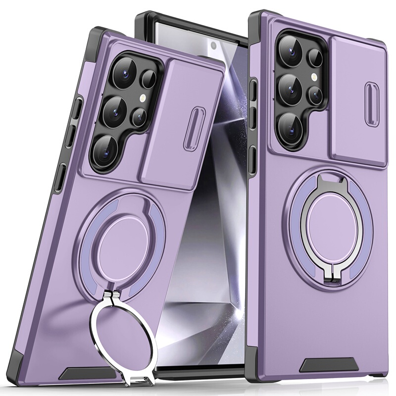 Advanced Rotatable Ring Suitable for Samsung S26Ultra Sliding Lens S23+Plus Sliding Window S25U Car Magnetic Holder Galaxy20Fe with Stand S24Utral Case A37A57Edge