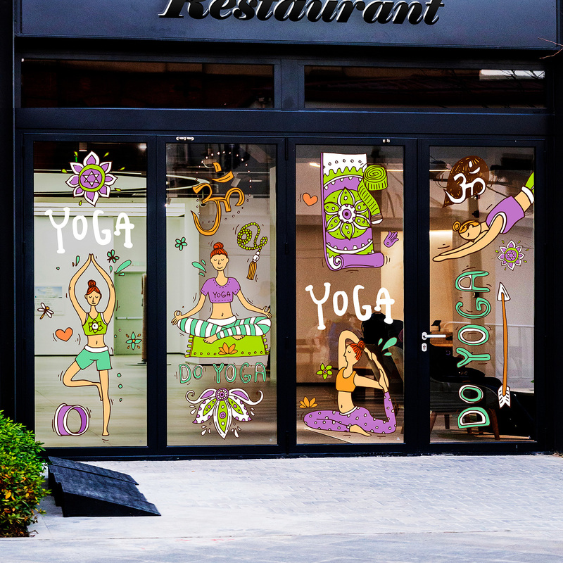 Yoga Studio Glass Door Wrap Decoration Film, Full Coverage, Static Cling, No Glue, Yoga Elements, Atmosphere Decoration, Body Shaping, Pilates Yoga Studio Glass Door Wrap Decoration Film, Full Coverage, Static Cling, No Glue, Yoga Elements, Atmosphere Decoration, Body Shaping, Pilates