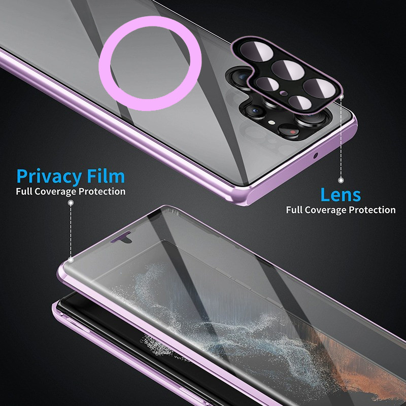 S24Ultra Samsung S23Ultra Magnetic Wireless Charging S25Plus+ Full-Cover Phone Case Anti-Peeping S22 Double-Sided Glass Fe Lens Protective Case Anti-Drop S21 Cooling Film Applicable