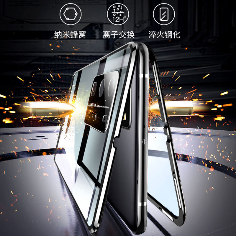 Anti-Peep Glass Phone Case Suitable for Huawei P40 Pro+ with Magnetic Full-Cover Anti-Drop Lens Protection, Metal Anti-Peep Transparent Double-Sided Tempered Heat Dissipation Creative Anti-Peep Design for Men and Women