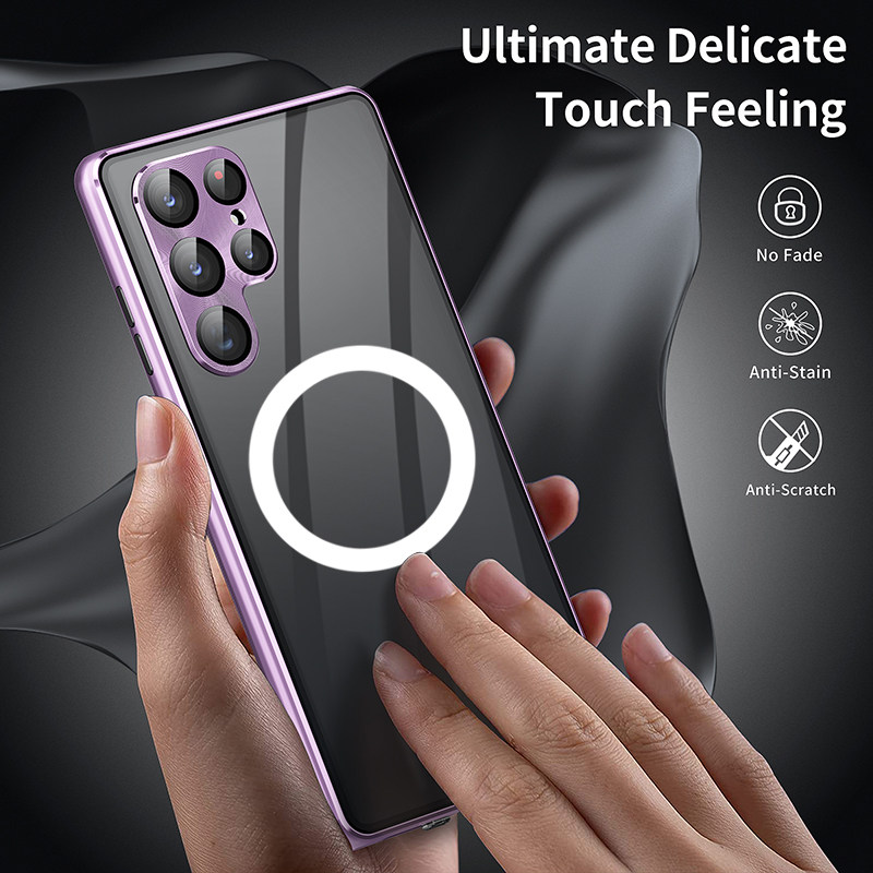 Samsung S25 Ultra Double-Sided Full-Cover Anti-Peeping Phone Case Matte S23+ Magnetic Wireless Charging Galaxy S24 Plus Lens Protective Case Anti-Drop Tempered Glass Heat Dissipation New Model for Men and Women