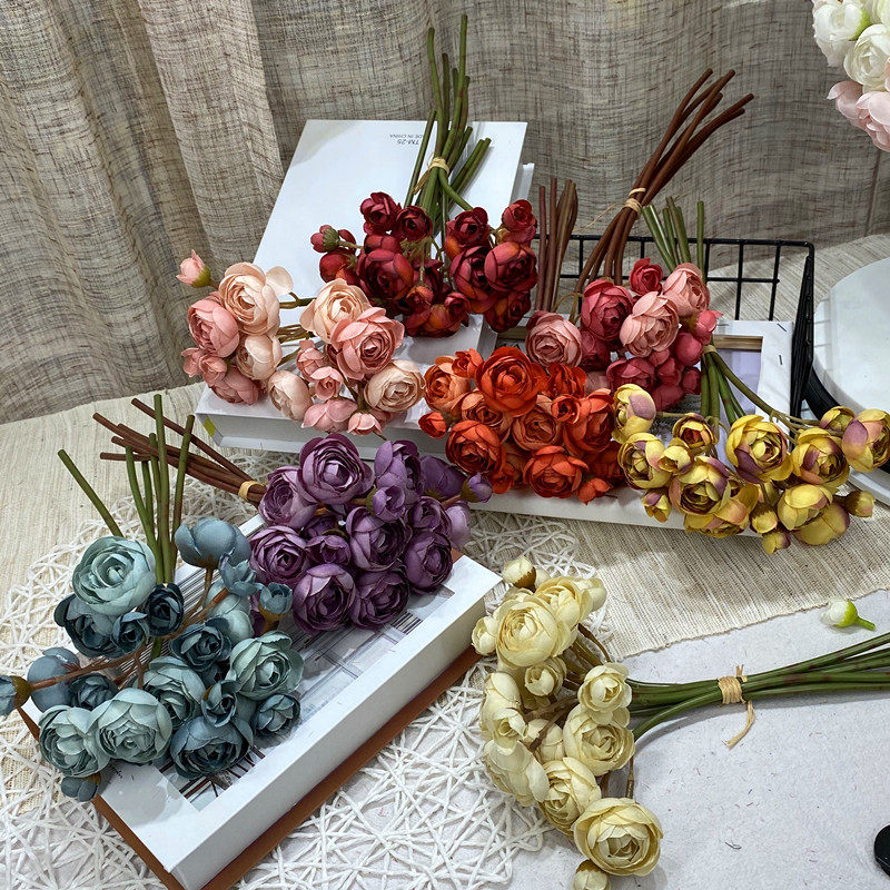 Yuhan European-style 24-head handwritten tea rose fake flower peony artificial flower European-style bouquet home decoration table setting