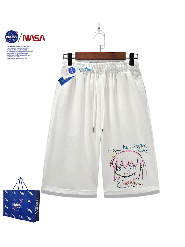 Nasa Anime Lonely Rock Cotton Shorts Trendy Summer Men's Five-Point Shorts Loose Versatile Collaboration with Pochi-Chan