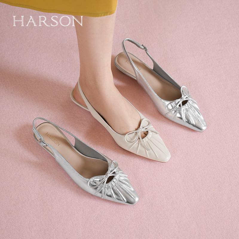 Hazen Baotou Sandals Women's 2025 Summer New Back Hollow Bow Pointed Toe Commuting Shoes Hm 257176 Hazen Baotou Sandals Women's 2025 Summer New Back Hollow Bow Pointed Toe Commuting Shoes Hm 257176
