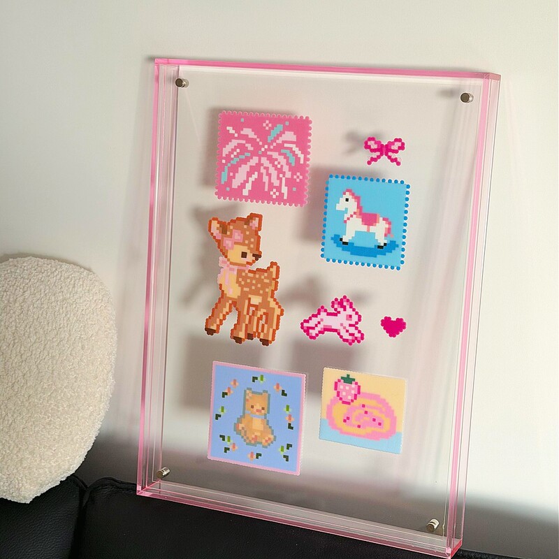 Acrylic Photo Frame Display Stand, Puzzle Bead Finished Product Storage Frame, Colorful Transparent Desktop Photo Frame Ornament Display Frame