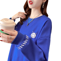 Plus size womens waffle sweatshirt womens spring 2023 new design niche loose Korean style early spring top