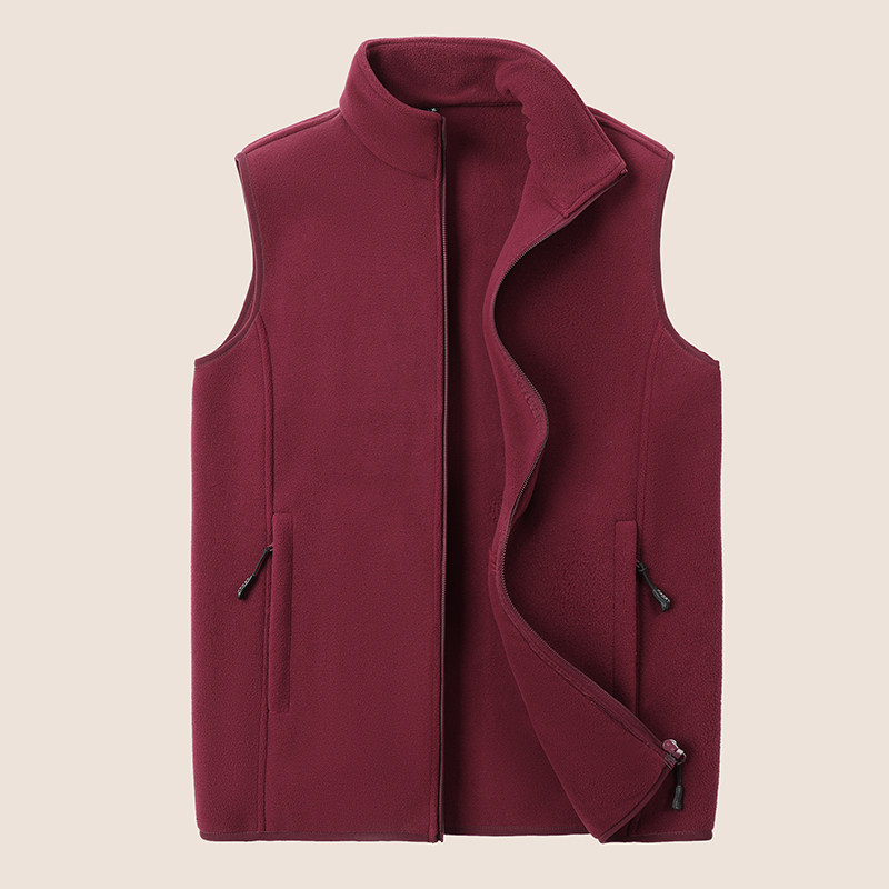 Polar Fleece Vest for Men and Women, Spring Warm Stand-Up Collar, Loose Large Size Vest, Maroon Color, Zodiac Year Fleece Jacket
