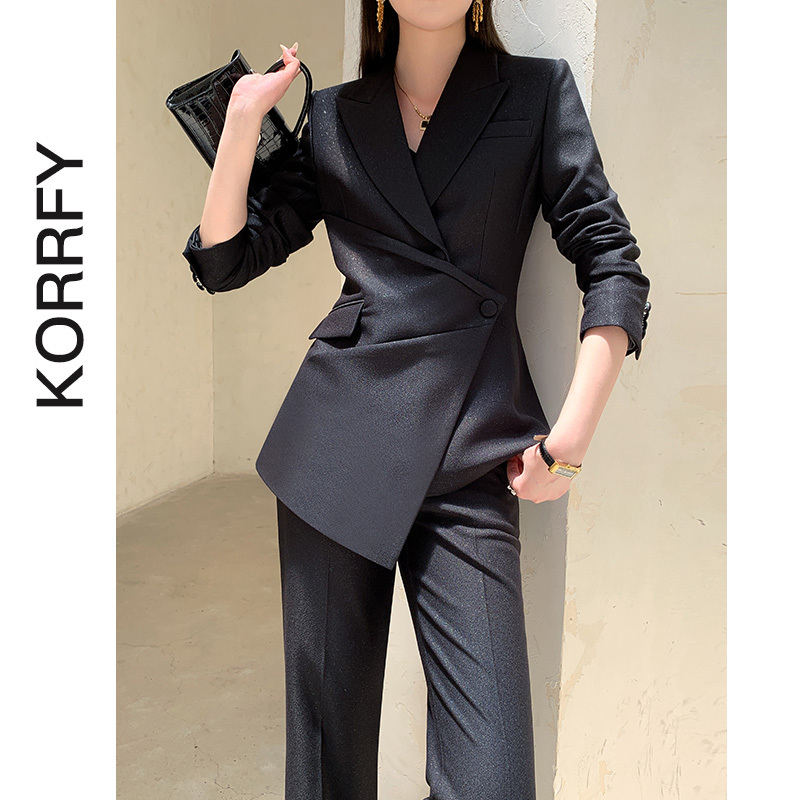 Black Original Suit Set for Women, New Autumn and Winter Style, Light Luxury Fashion, Commuter Design, Waist-Cinching High-End Suit