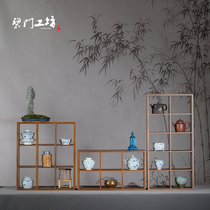 Blue door workshop Bamboo Duobaoge tea storage rack Teacup rack Storage Gebo ancient rack Teapot display lattice rack