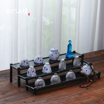 Blue door workshop Zizhu double-layer tea cup rack Bamboo drying cup rack Creative tea storage display rack Storage rack cup holder