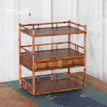 Blue door workshop Plum deer bamboo tea shed Bamboo tea set rack Bogu rack with drawer Tea cabinet Tea storage cabinet display rack