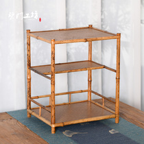 Blue door workshop Antique Zizhu desktop tea shed Tea storage rack Japanese plum deer bamboo tea shelf Teapot teacup rack