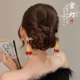 Красный фонарь с кисточками, китайская шпилька, металлический аксессуар для волос, изысканный стиль, китайский стиль