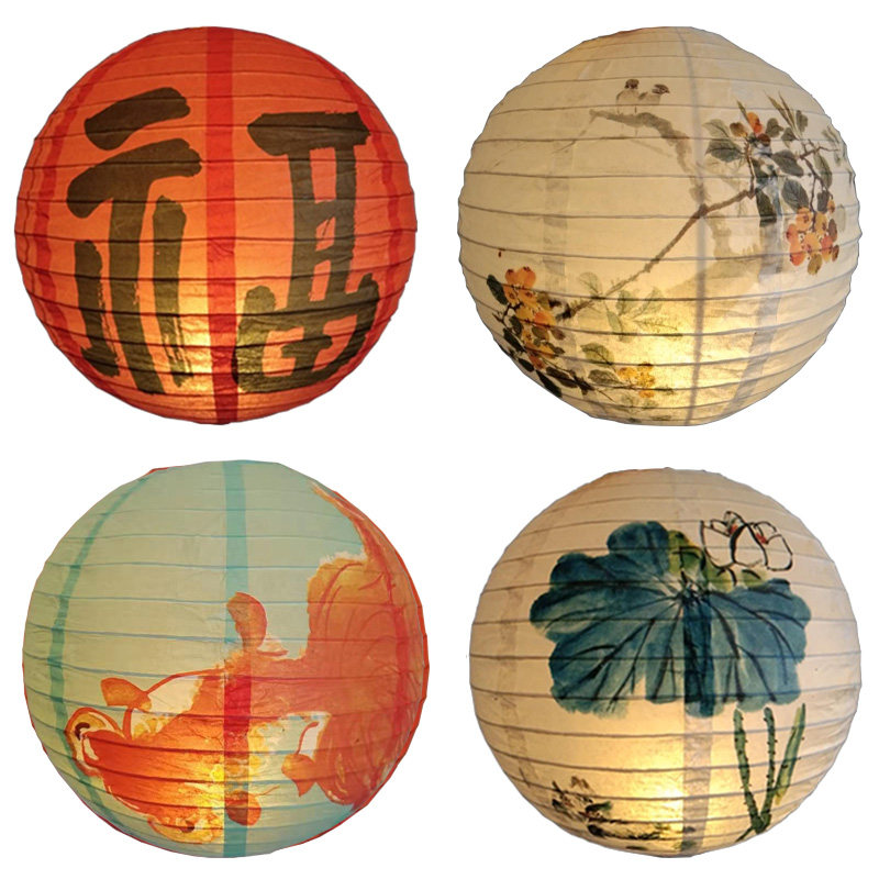 Antique Paper Lantern Lantern Decoration Mid-Autumn Festival Atmosphere Hanging Decoration National Style Red Lantern Chinese Portable Lantern Scene Props Paste