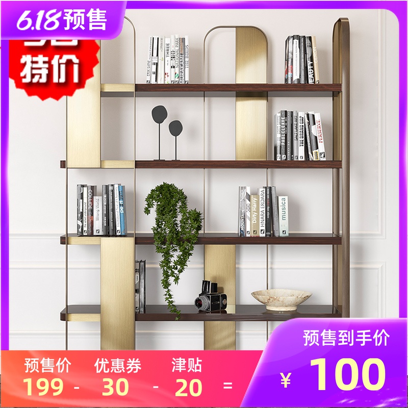 Nordic stainless steel floor-to-ceiling bookshelf modern hotel light luxury display stand simple living room compartment multi-layer storage shelf